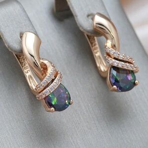 Rose Gold Plated Drop Colourful Stone Earrings